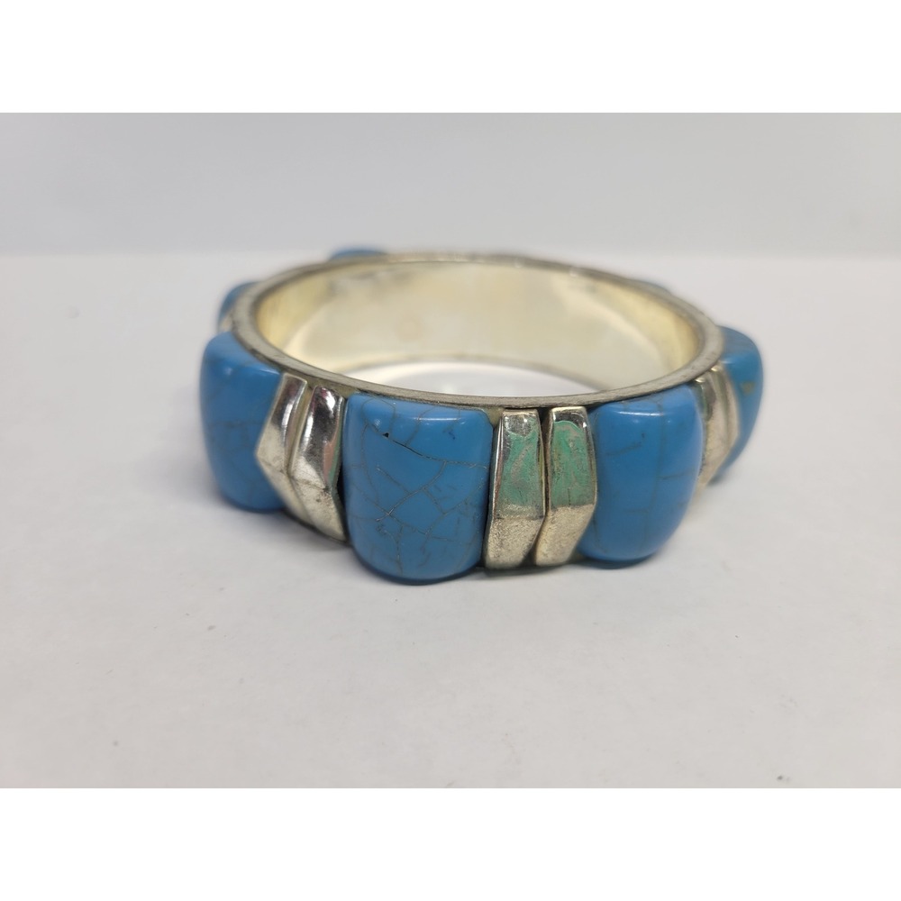 Chunky‎ Turquoise Blue Silver Tone Bangle Bracelet Southwestern Boho Statement